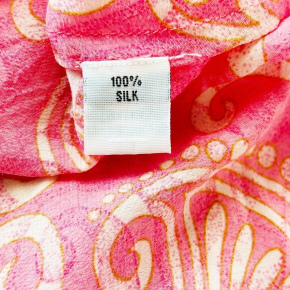 Amaya Pink Silk Tunic Size 38/M Floral Embroidered Neckline Cuffs Scroll - Picture 9 of 12